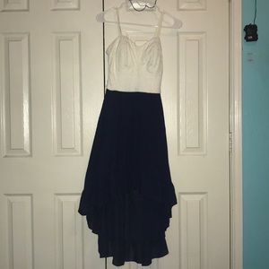 White and Navy High-Low Hem Dress !